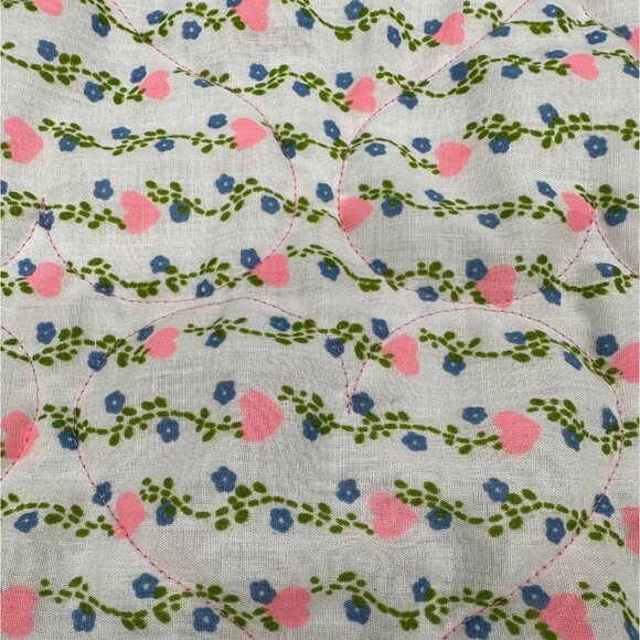 Vintage Handmade Baby Quilt Throw Blanket Pink Blue Hearts Floral Cottage 43x43 - Picture 4 of 8